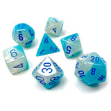 Dice: 7 pc: Gemini: Pearl Turquoise-White / Blue Luminary (EN) (Special Order)