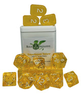 SET OF 15 DICE: TRANSLUCENT YLLW/WHT NMBR ARCH'D4 (Special Order)