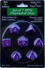 SET OF 7 DICE: OPAQUE DARK PURPLE W/ LT BLUE (Special Order)