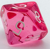 TRANSLUCENT POLYHEDRAL D10 PINK/WHITE (Special Order)