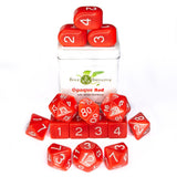 SET OF 15 DICE: OPAQUE RED/WHITE NMBR ARCH'D4 (Special Order)