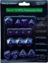 SET OF 15 DICE: TRANSLUCENT DK PURPLE W/LIGHT BLUE (Special Order)