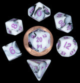 MINI 7 DICE SET MARBLE W/ PURPLE 10MM (Special Order)