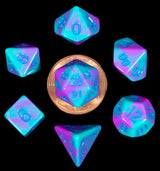 MINI 7 DICE SET PURPLE/TEAL W/ BLUE 10MM (Special Order)