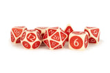 ENAMEL ACRYLIC 7 DICE SET IVORY W/ RED 16MM (Special Order)