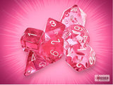 TRANSLUCENT POLYHEDRAL 7-DIE SET PINK/WHITE (Special Order)