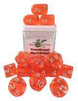SET OF 15 DICE: TRANSLUCENT BLOOD ORNG/WHT NMBR (Special Order)
