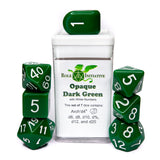SET OF 7 DICE: OPAQUE DK GREEN/WHITE NMBR ARCH'D4 (Special Order)