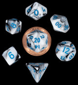MINI 7 DICE SET MARBLE W/ BLUE 10MM (Special Order)