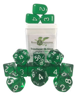 SET OF 15 DICE: TRANSLUCENT DK GRN/WHT NMBR ARCH'D (Special Order)