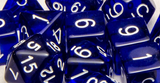 SET OF 15 DICE: TRANSLUCENT DK BLUE W/WHITE (Special Order)