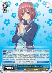 Troisième des Quintuplés, Miku Nakano (5HY/W83-TE45S SR) [Les Quintuplés Quintessentiels] 