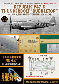 1ManArmy 1/24 Republic P-47D Thunderbolt "Bubbletop" (Kinetic) Airbrush Paint Mask (Special Order)