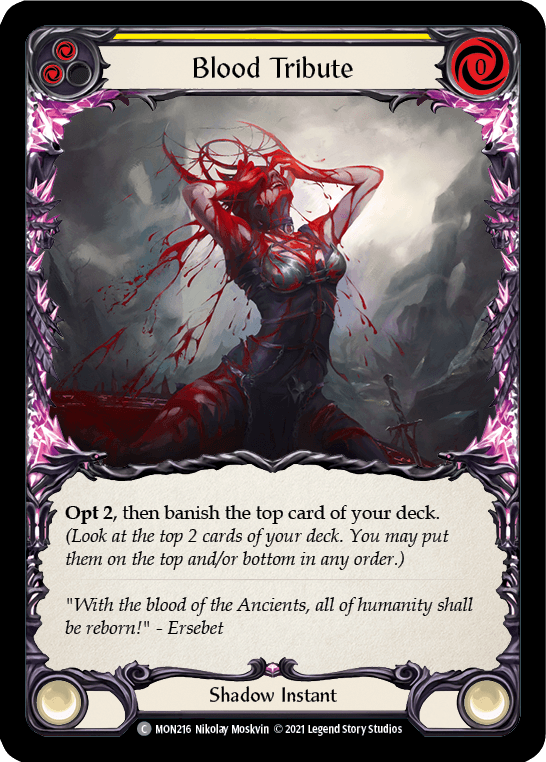 Blood Tribute (Yellow) [MON216] (Monarch) 1st Edition Normal - POKÉ JEUX