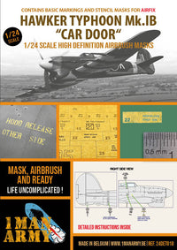 1ManArmy 1/24 Hawker Typhoon Mk.1B "Car Door" (Airfix A19003) Airbrush Paint Mask (Special Order)