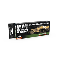 AK Interactive Real Colors WWII US Army & USMC Camouflage Colors Set (Set of 8) (Special Order)