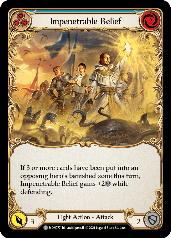 Impenetrable Belief (Blue) [MON077-RF] (Monarch) 1st Edition Rainbow Foil - POKÉ JEUX