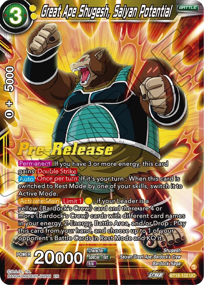 Great Ape Shugesh, Saiyan Potential (BT18-102) [Dawn of the Z-Legends Prerelease Promos] - POKÉ JEUX
