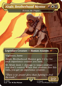 Kelsien, the Plague (SLD-1558) - Secret Lair Drop / Altaïr, Brotherhood Mentor (Borderless) Foil