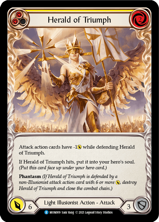 Herald of Triumph (Yellow) [MON009-RF] (Monarch) 1st Edition Rainbow Foil - POKÉ JEUX