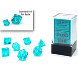 Dice: 7 pc: Translucent: Mini-Hedral: Teal / White (EN) (Special Order)