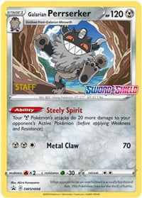Galarian Perrserker (Prerelease) [Staff] (SWSH008) - SWSH Sword & Shield Promo Cards Holofoil