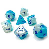Dice: 7 pc: Gemini: Pearl Turquoise-White / Blue Luminary (EN) (Special Order)