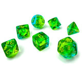 Dice: 7 pc: Gemini: Translucent Green-Teal / Yellow (EN) (Special Order)