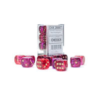 Dice: 12x D6: 16 mm: Gemini: Translucent Red-Violet / Gold (EN) (Special Order)