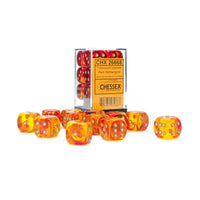 Dice: 12x D6: 16 mm: Gemini: Translucent Red-Yellow / Gold (EN) (Special Order)