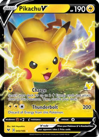 Pikachu V (# Pikachu Stamped) (43/185)  - Battle Academy 2022 Holofoil