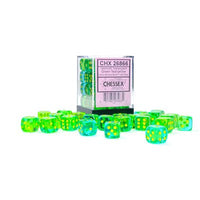 Dice: 36x D6: 12 mm: Gemini: Translucent Green-Teal / Yellow (EN) (Special Order)