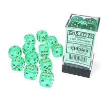 Dice: 12x D6: 16 mm: Borealis: Light Green / Gold Luminary (EN) (Special Order)