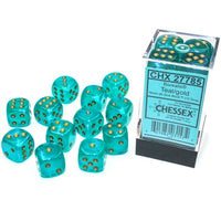 Dice: 12x D6: 16 mm: Borealis: Teal / Gold Luminary (EN) (Special Order)