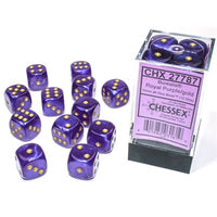 Dice: 12x D6: 16 mm: Borealis: Royal Purple / Gold Luminary (EN) (Special Order)