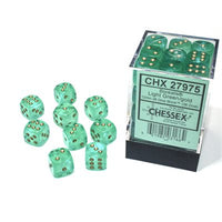 Dice: 36x D6: 12 mm: Borealis: Light Green / Gold Luminary (EN) (Special Order)