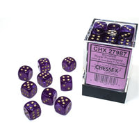 Dice: 36x D6: 12 mm: Borealis: Royal Purple / Gold Luminary (EN) (Special Order)