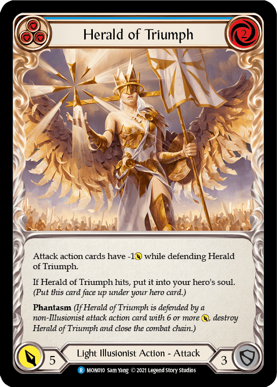 Herald of Triumph (Blue) [MON010-RF] (Monarch) 1st Edition Rainbow Foil - POKÉ JEUX