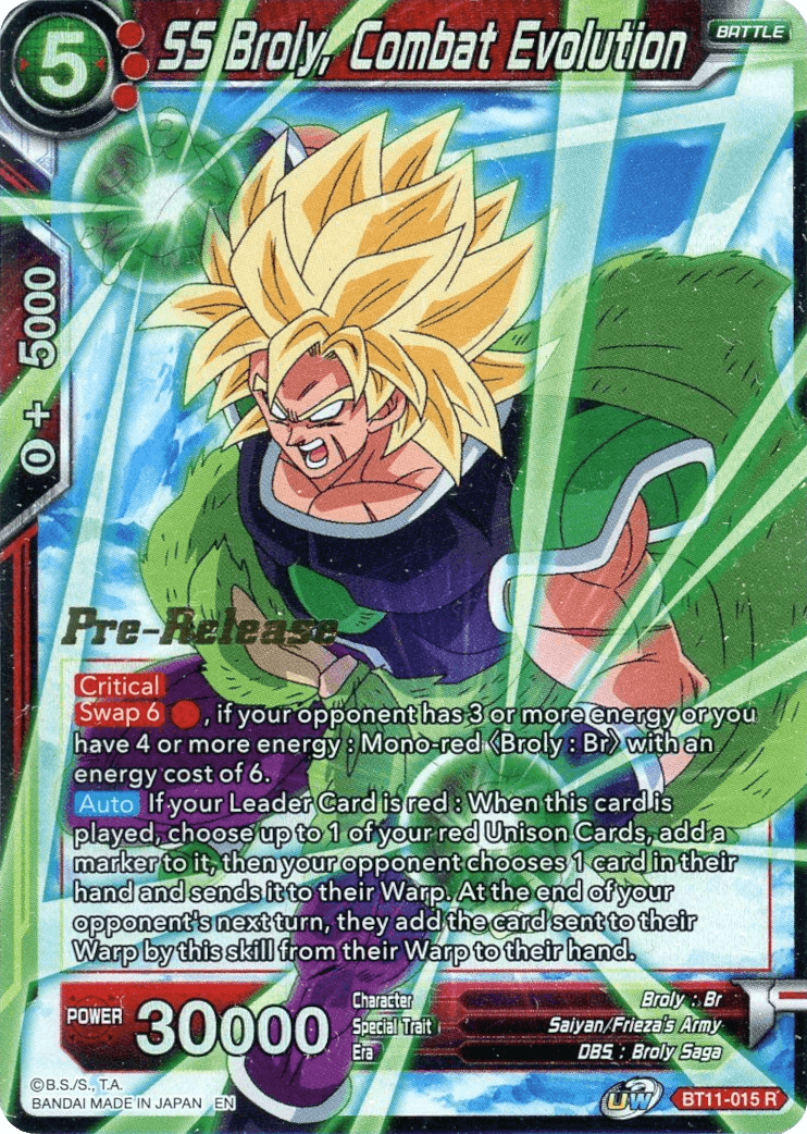SS Broly, Combat Evolution (BT11-015) [Vermilion Bloodline Prerelease Promos] - POKÉ JEUX