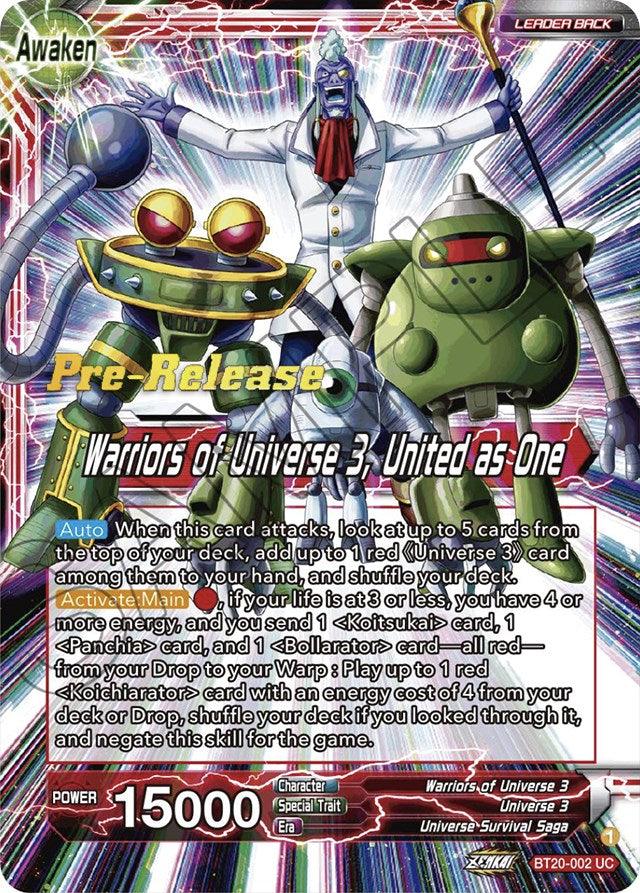 Paparoni // Warriors of Universe 3, United as One (BT20-002) [Power Absorbed Prerelease Promos] - POKÉ JEUX