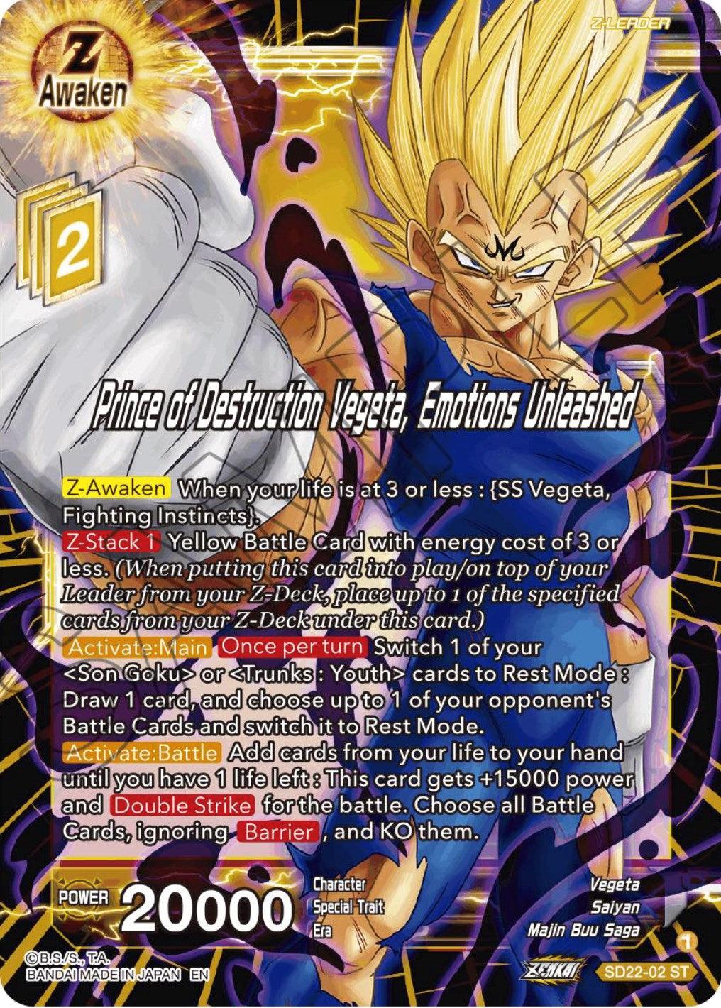 Prince of Destruction Vegeta, Emotions Unleashed (Starter Deck Exclusive) (SD22-02) [Power Absorbed] - POKÉ JEUX
