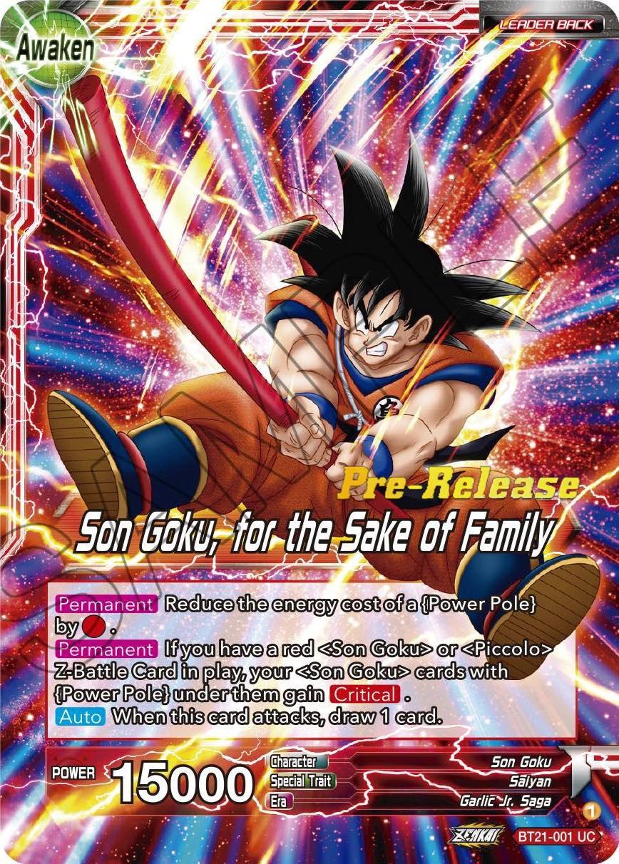 Son Goku // Son Goku, for the Sake of Family (BT21-001) [Wild Resurgence Pre-Release Cards] - POKÉ JEUX