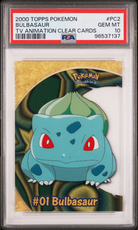 2000 TOPPS POKEMON TV ANIMATION CLEAR CARDS #PC2 BULBASAUR TV ANIMATION CLEAR CARDS PSA 10