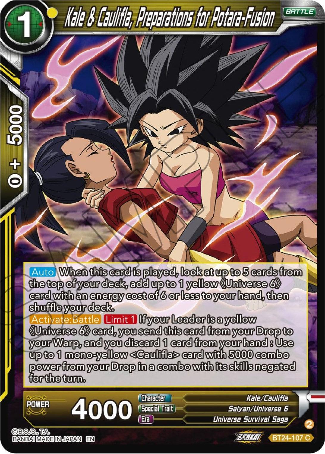 Kale & Caulifla, preparations for Potara-Fusion (BT24-107) [Beyond Generations] - POKÉ JEUX