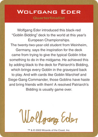 Wolfgang Eder Bio [World Championship Decks 2003]