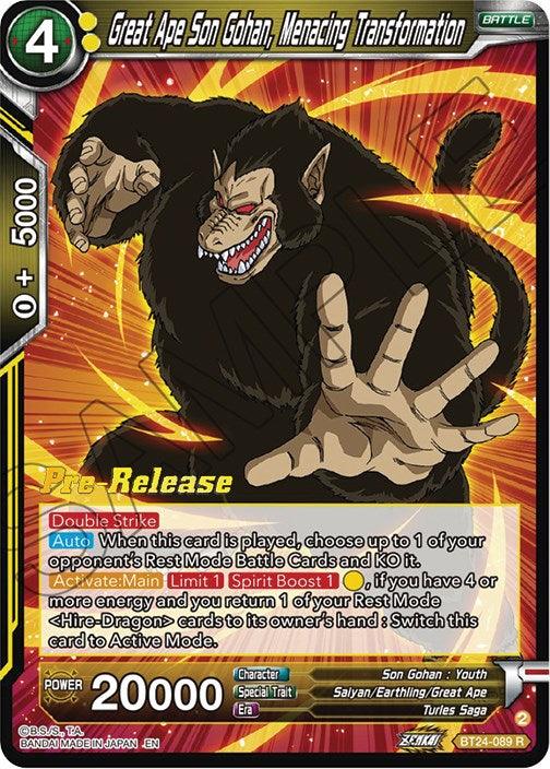 Great Ape Son Gohan, Menacing Transformation (BT24-089) [Beyond Generations Prerelease Promos] - POKÉ JEUX