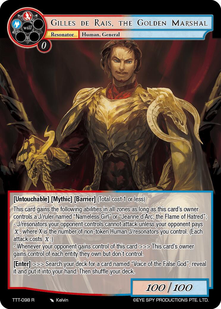 Gilles de Rais, the Golden Marshal (TTT-098 R) [Thoth of the Trinity] - POKÉ JEUX