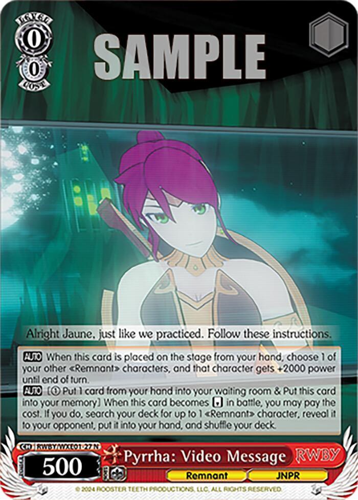Pyrrha: Video Message (RWBY/WXE01-27 N) [RWBY: Premium Booster] - POKÉ JEUX