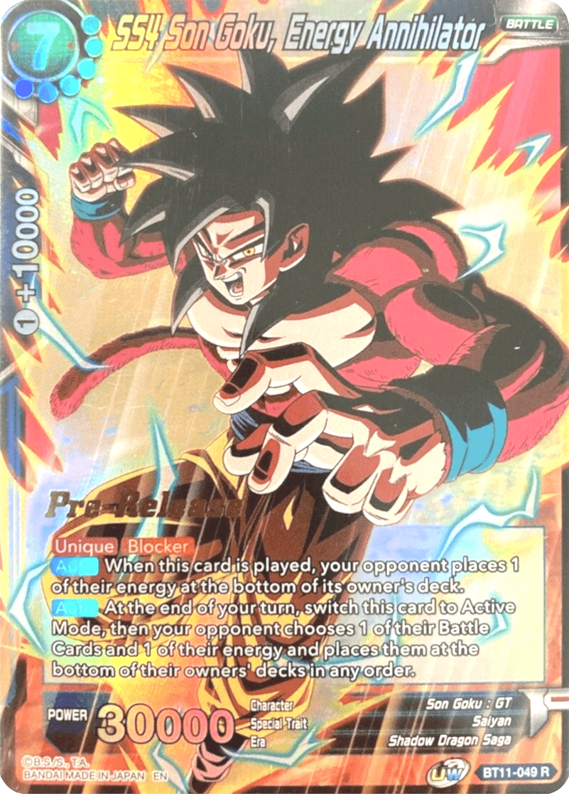 SS4 Son Goku, Energy Annihilator (BT11-049) [Vermilion Bloodline Prerelease Promos] - POKÉ JEUX