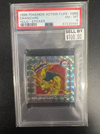 1999 POKEMON ACTION FLIPZ STICKER HOLOGRAM #SR3 CHARIZARD HOLO-STICKER PSA 8
